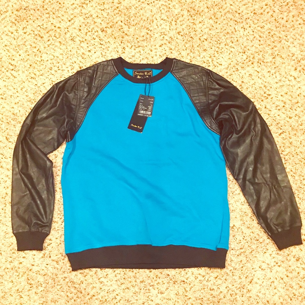 Men’s Faux Leather Sleeve Sweatshirt